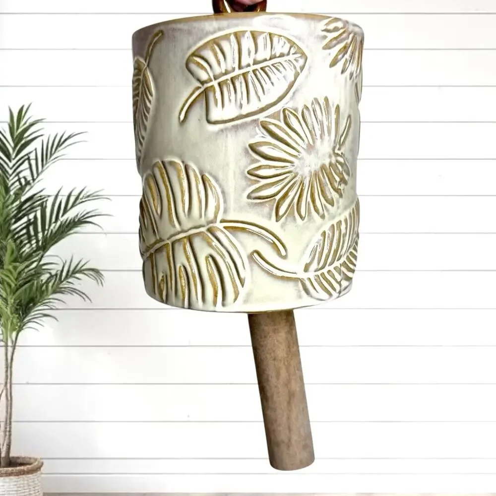 Vintage Studio Art Pottery Wind Chime Bell Ceramic Botanical Fern Handcrafted